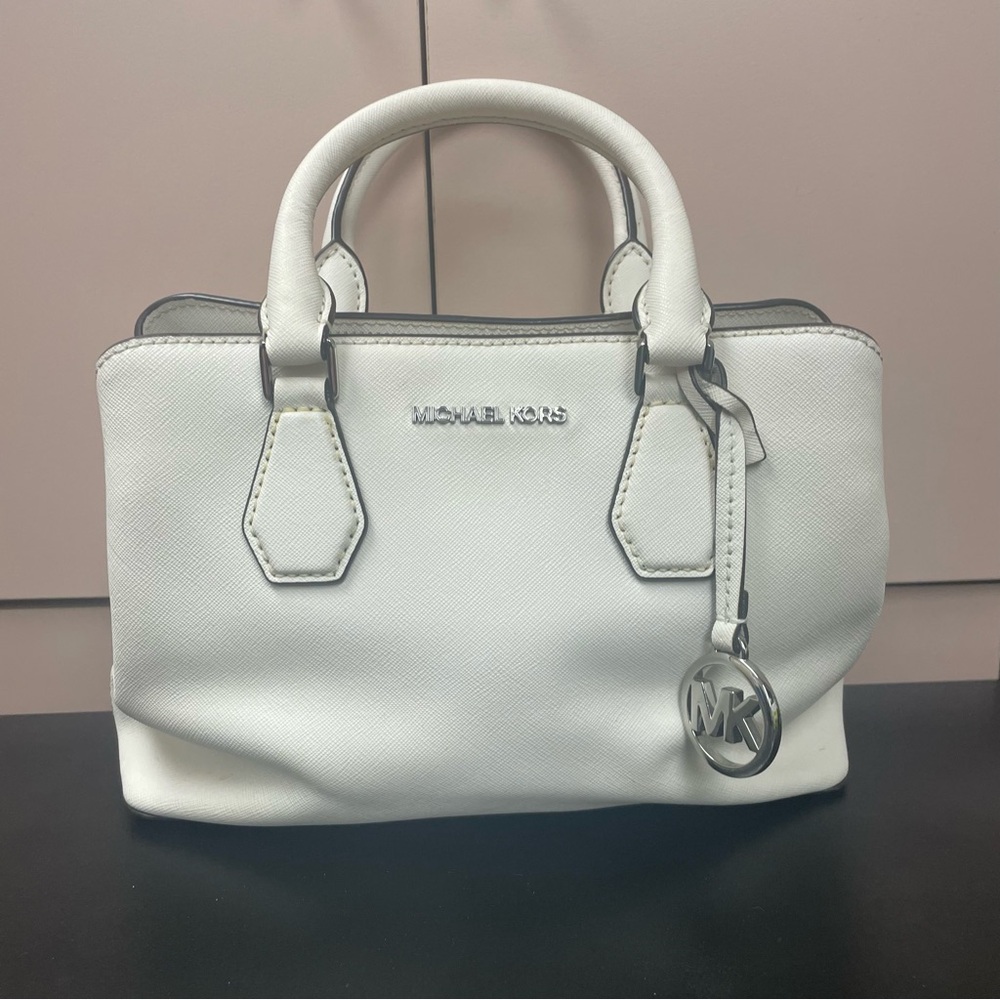 Michael Kors Camille small leather satchel optic white EUC